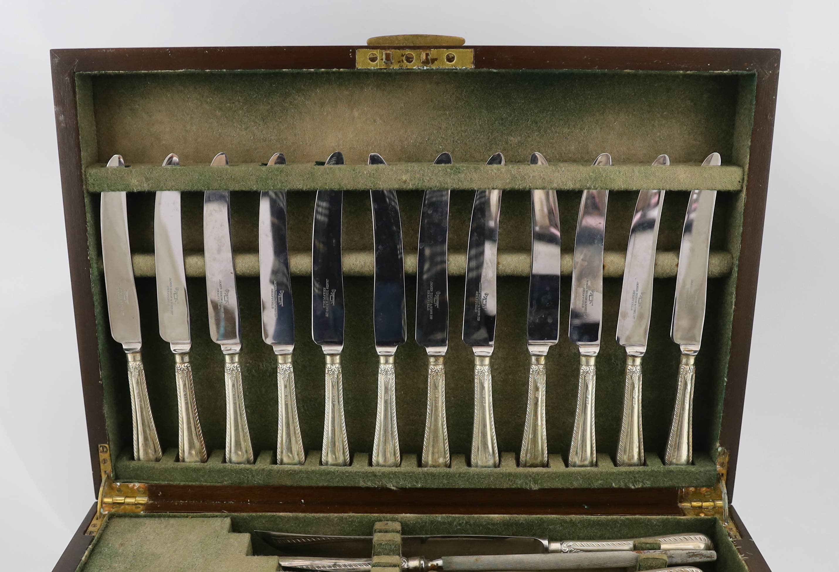 A modern complete canteen of Queen Elizabeth II silver Old English feather edge pattern cutlery for twelve, by James Dixon & Sons